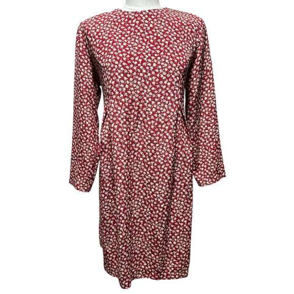 Vintage Mothers Work Maternity Dress Red Floral USA Made Tie Back Medium 80s 90s - Picture 2 of 5